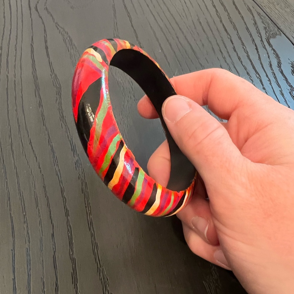 Colorful Striped Bangle Bracelet Red with Black, Green, and‎ Yellow